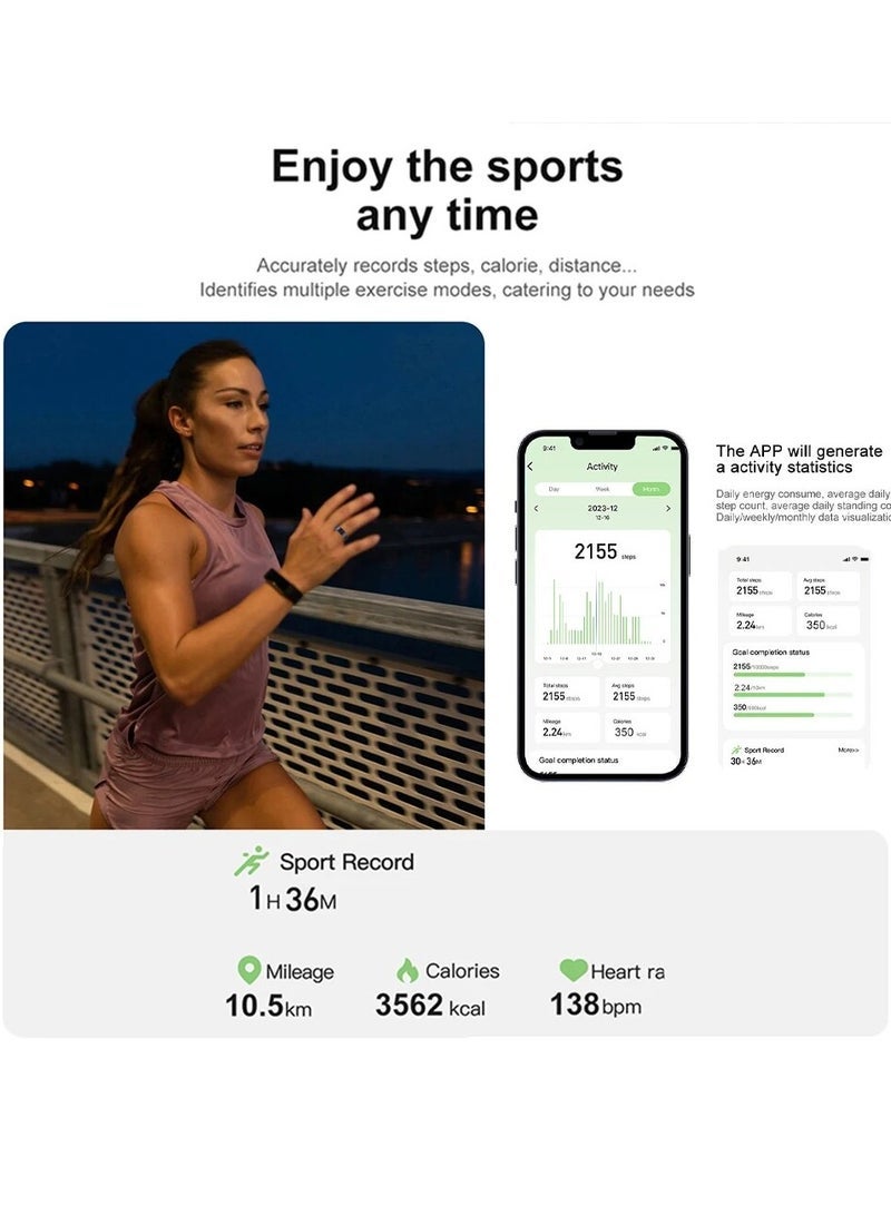 R02 Smart Ring Military Grade Titanium Steel Shell Health Monitoring IP68 & 3ATM Waterproof Multi-sport Modes (Gold, 18.1mm) - Image 3