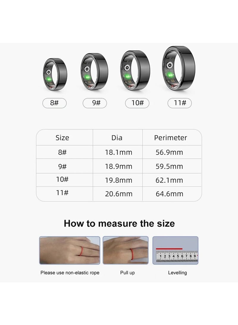 R02 Smart Ring Military Grade Titanium Steel Shell Health Monitoring IP68 & 3ATM Waterproof Multi-sport Modes (Gold, 18.1mm) - Image 5