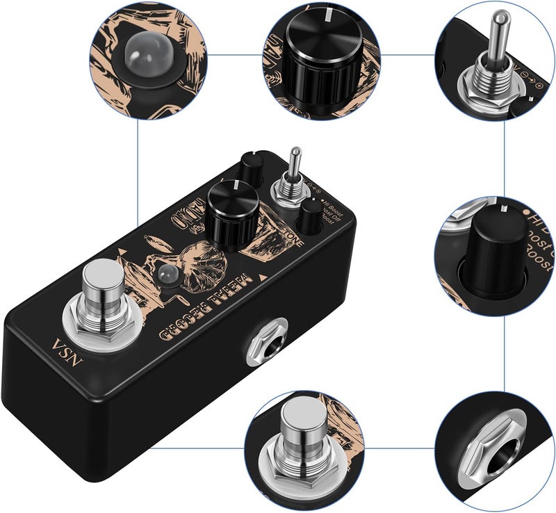 VSN Metal Distortion Pedal for Electric Guitars, 3 Working Modes, Warm Smooth Wide Range of Vintage Distortion Sound, Mini Effect Pedal True Bypass - Image 4