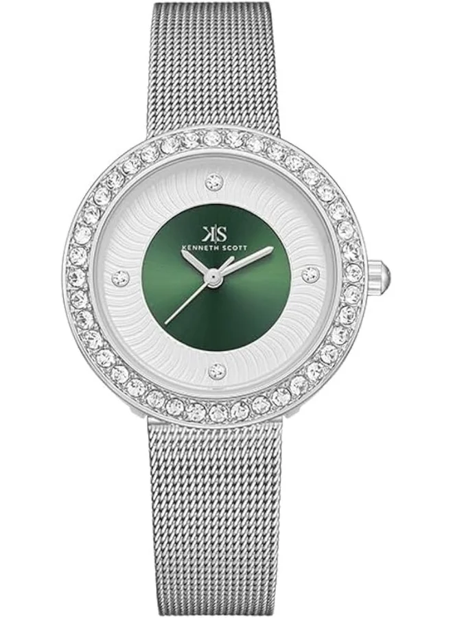 كينيث سكوت Kenneth Scott Women's PC21 Movement Watch, Analog Display and Stainless Steel Strap - K23535-SMSG, Silver