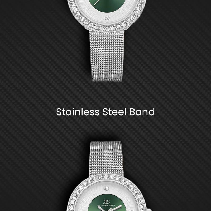 Kenneth Scott Green Kenneth Scott Women's PC21 Movement Watch, Analog Display and Stainless Steel Strap - K23535-SMSG, Silver for Women | Best Price UAE