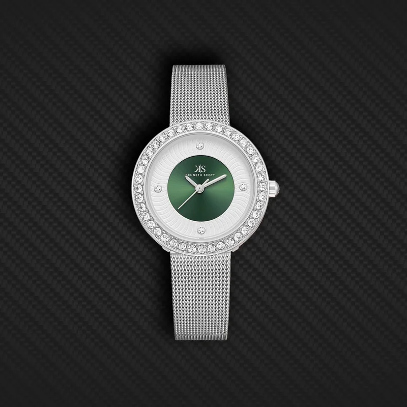 Kenneth Scott Green Kenneth Scott Women's PC21 Movement Watch, Analog Display and Stainless Steel Strap - K23535-SMSG, Silver for Women | Best Price UAE