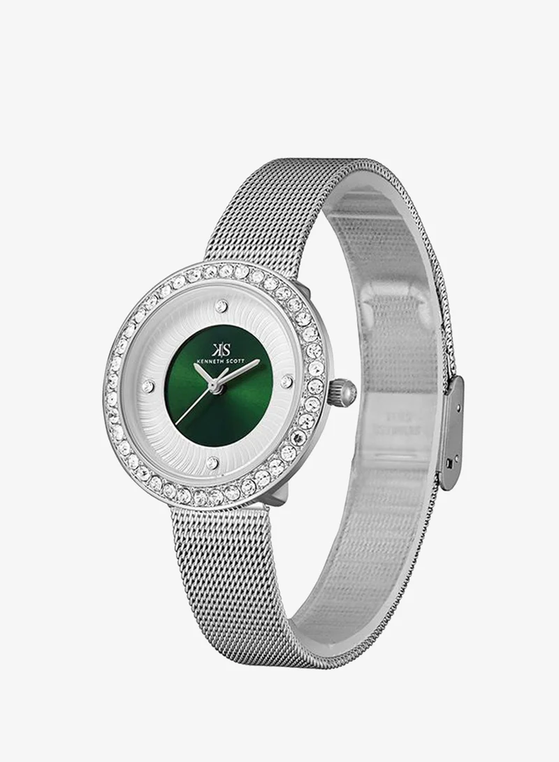 KENNETH SCOTT Kenneth Scott Women's PC21 Movement Watch, Analog Display and Stainless Steel Strap - K23535-SMSG, Silver