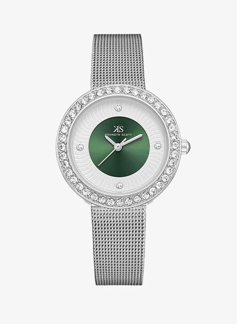 KENNETH SCOTT Kenneth Scott Women's PC21 Movement Watch, Analog Display and Stainless Steel Strap - K23535-SMSG, Silver