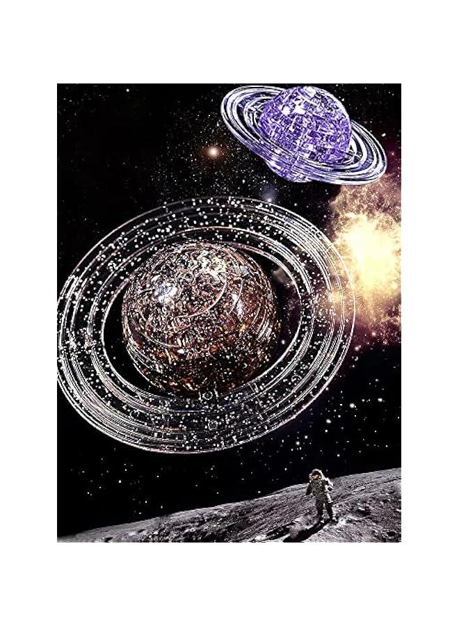 3D Crystal Puzzle, 40PCS Saturn Assembly Brain Teaser with Light-Up Wood Base, Plastic Saturn DIY Puzzle Blocks 3D Model Toy for Kid 14+ (White) - Image 5