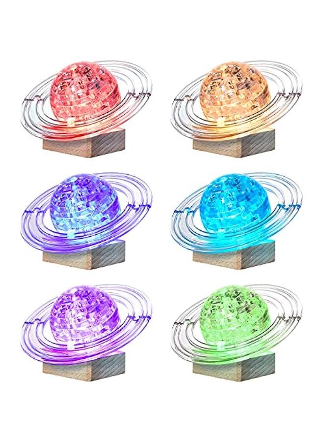 3D Crystal Puzzle, 40PCS Saturn Assembly Brain Teaser with Light-Up Wood Base, Plastic Saturn DIY Puzzle Blocks 3D Model Toy for Kid 14+ (White) - Image 2