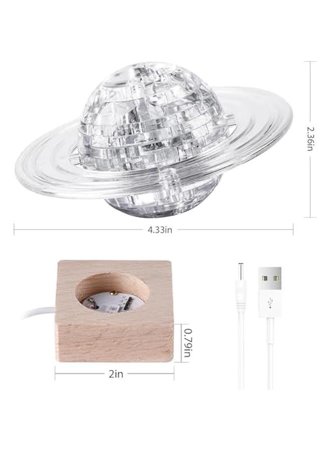 3D Crystal Puzzle, 40PCS Saturn Assembly Brain Teaser with Light-Up Wood Base, Plastic Saturn DIY Puzzle Blocks 3D Model Toy for Kid 14+ (White) - Image 3