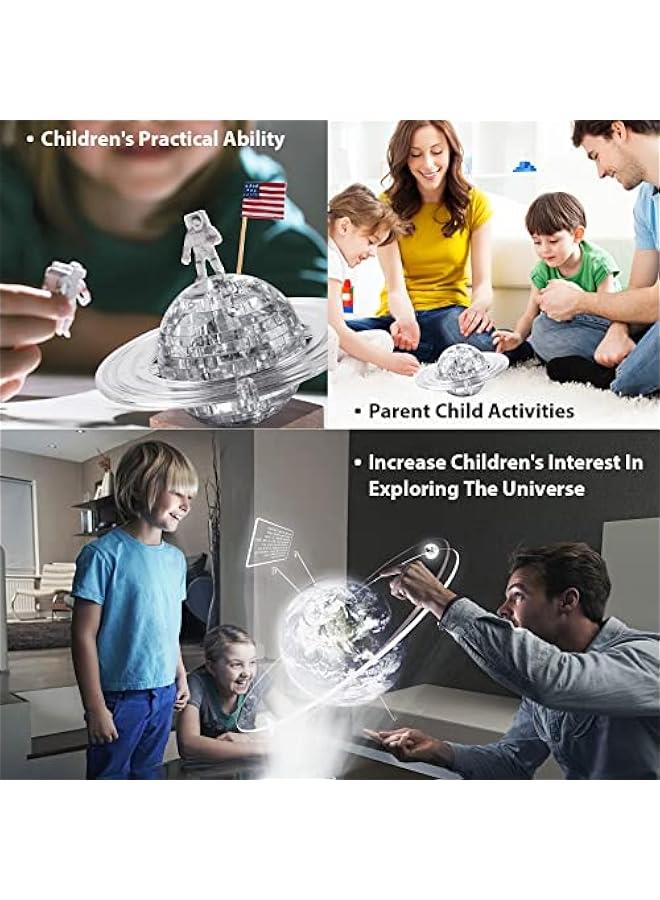 3D Crystal Puzzle, 40PCS Saturn Assembly Brain Teaser with Light-Up Wood Base, Plastic Saturn DIY Puzzle Blocks 3D Model Toy for Kid 14+ (White) - Image 4