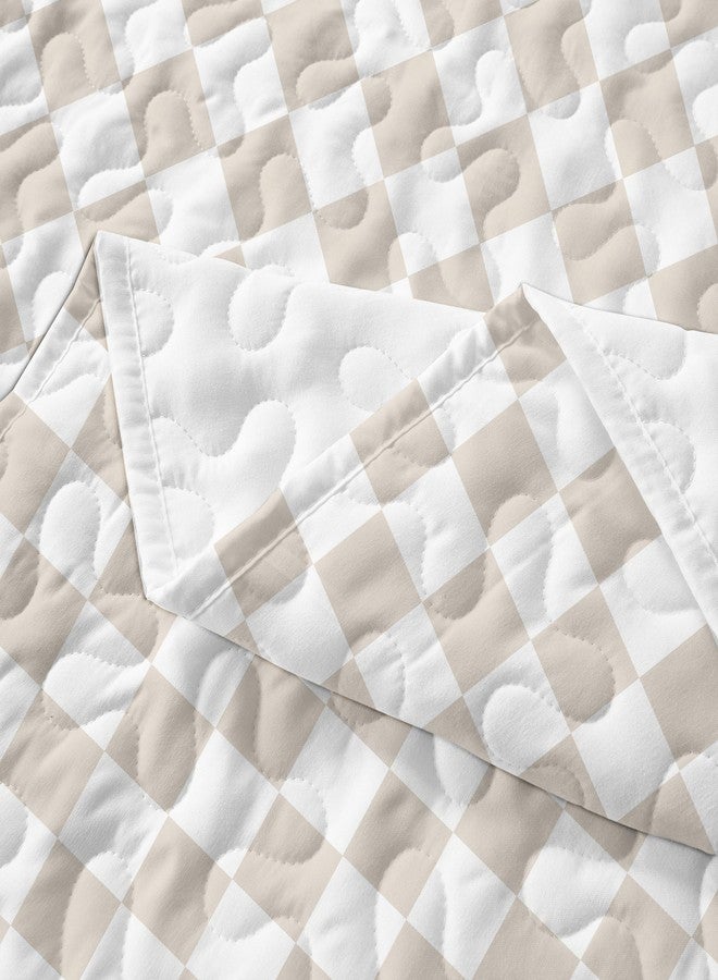 REPRECONF Ultra-Soft Checkered Quilt Set King Size Checkerboard Lightweight Breathable Bed Bedspread All Season Quilted Comforter Reversible 3 Pieces (1 Quilt, 2 Pillow Shams) Beige - Image 4