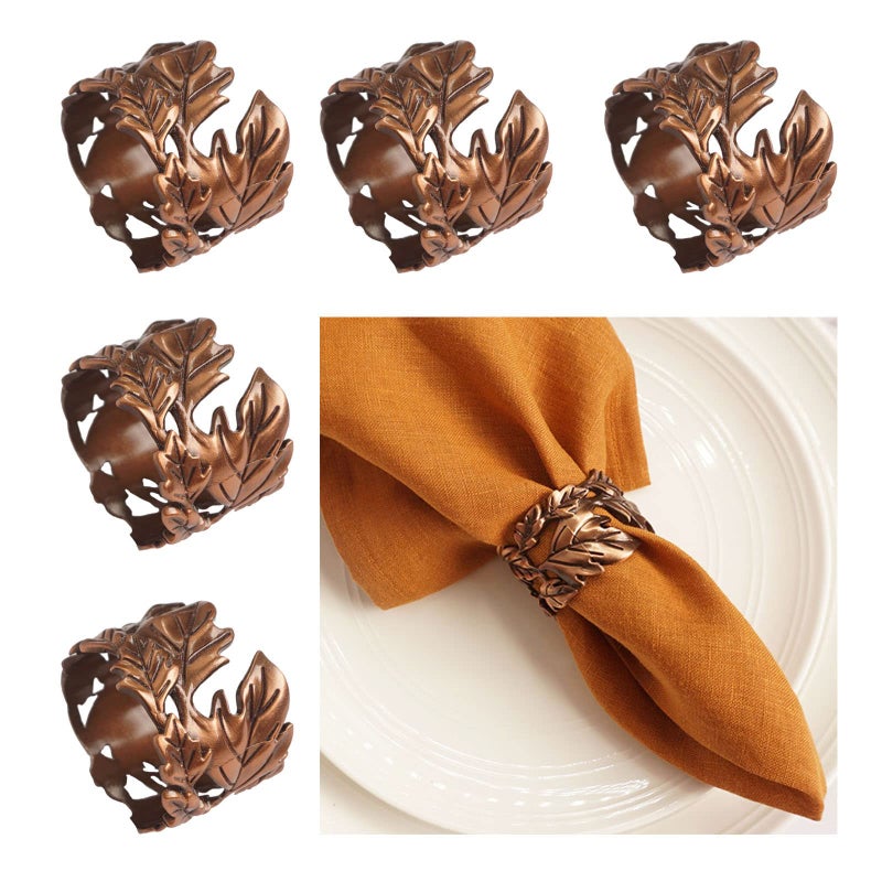 Utalek Leaf Shape Napkin Rings Set of 6 Bronze Napkin Rings Metal Napkin Ring Holders for Dinner Party Wedding BanquetsThanksgiving Holiday Table Settings