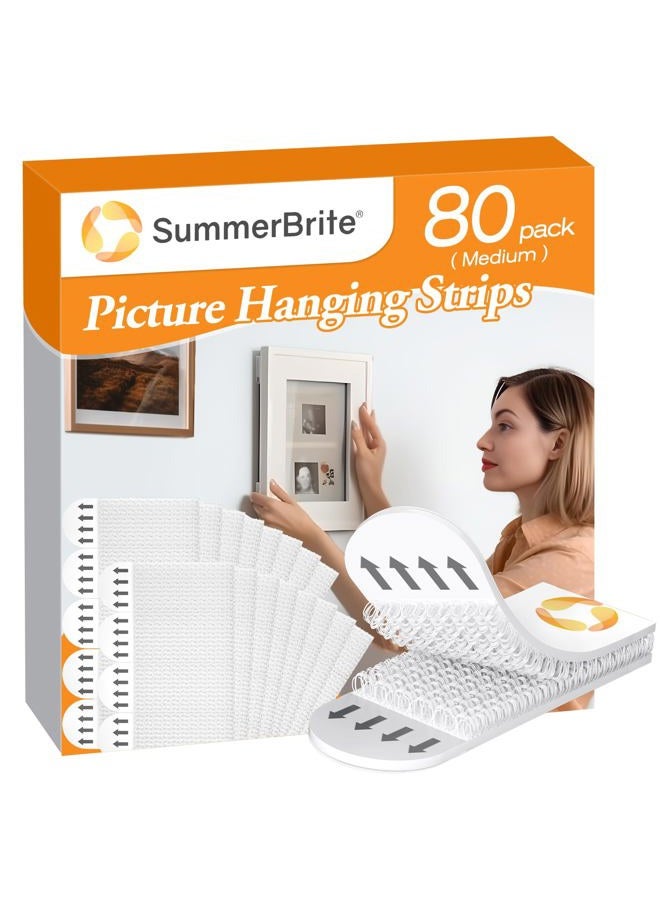 Summerbrite Picture Hanging Strips, Damage Free Hanging Picture Hangers, Picture Hanging Kit, Picture Hanging Hooks Without Nails, Adhesive Tape Wall Strips for Living Room Decor, White 40 Medium Pairs(80 Strips) - Image 1