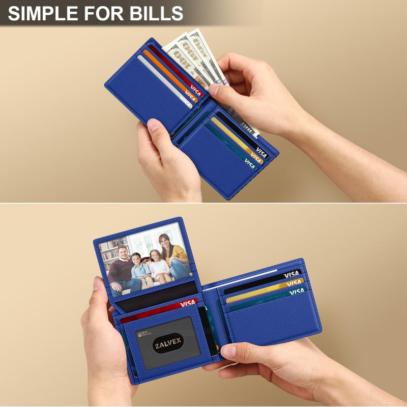 ZALVEX Wallet for Men Slim RFID Blocking Leather Credit Card Holder Wallet for 14 Cards, Bifold Minimalist Thin Wallet with 2 ID Windows & Cash Slot, Front Pockt Carteras Para Hombres, Birthday Gifts for Men - Image 5