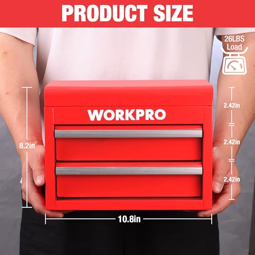 WORKPRO Metal Mini Tool Box, Top Tool Chest containing Two Drawers with Ball Bearing Slides, PVC Drawer Liners and PP Feet Pads, Durable Cold Rolled Steel Small Toolbox for Multi-Purpose Storage - Image 2