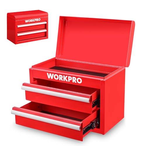 WORKPRO Metal Mini Tool Box, Top Tool Chest containing Two Drawers with Ball Bearing Slides, PVC Drawer Liners and PP Feet Pads, Durable Cold Rolled Steel Small Toolbox for Multi-Purpose Storage - Image 1