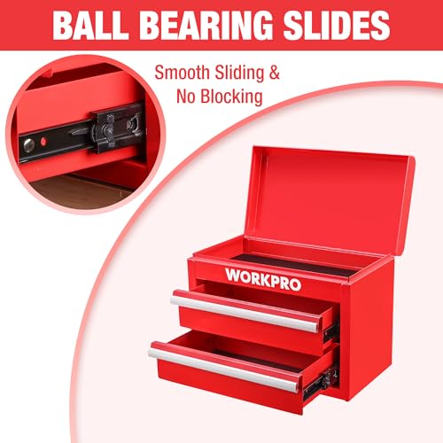 WORKPRO Metal Mini Tool Box, Top Tool Chest containing Two Drawers with Ball Bearing Slides, PVC Drawer Liners and PP Feet Pads, Durable Cold Rolled Steel Small Toolbox for Multi-Purpose Storage - Image 4