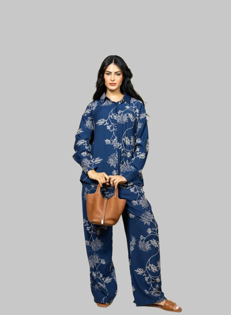 بوند طقم بوتانيكا كحلي بنقشة نباتية ثلاثية الأبعاد