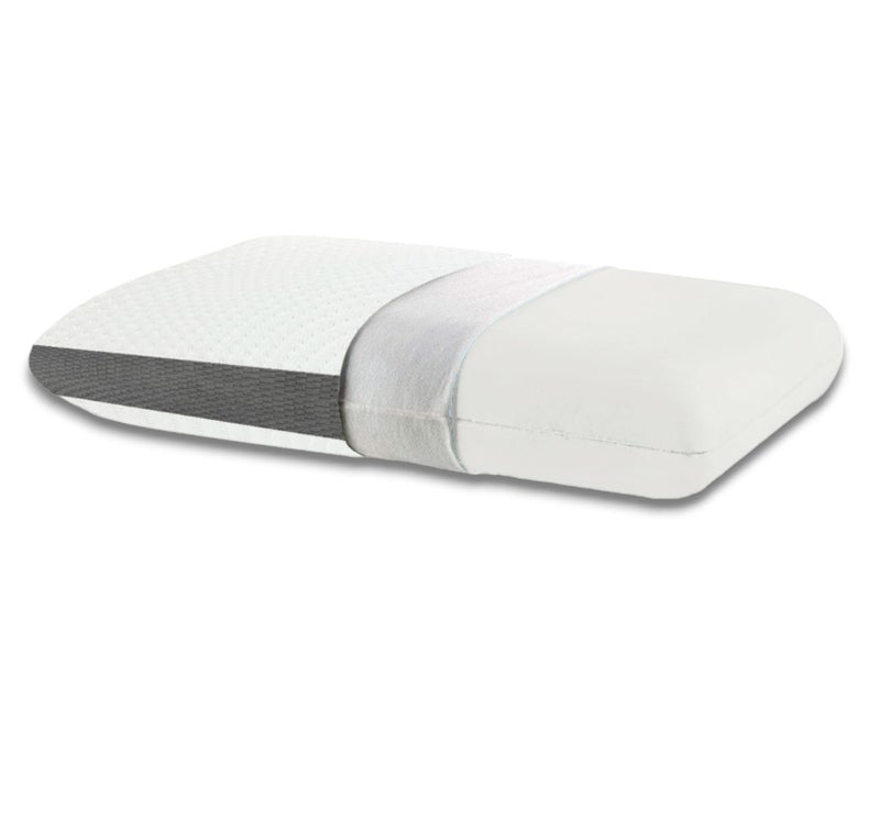 CUSHIO وسادة دعم الرقبة من كوشيو بذاكرة فوم | الحجم 21"x13"x3" بوصة (عبوة من 1) | تخفيف آلام الرقبة والكتف وتوفير نوم مريح (أبيض ورمادي) - Image 1