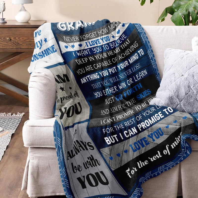 Quilazy Grandson Gifts from Grandma  Gifts for Grandson  Grandson Gifts Blanket  Best Boys Graduation Christmas Birthday Gift for Grown Grandson from Grandpa Nana  To My Grandson Throw Blanket 60""X 50""  - Image 2
