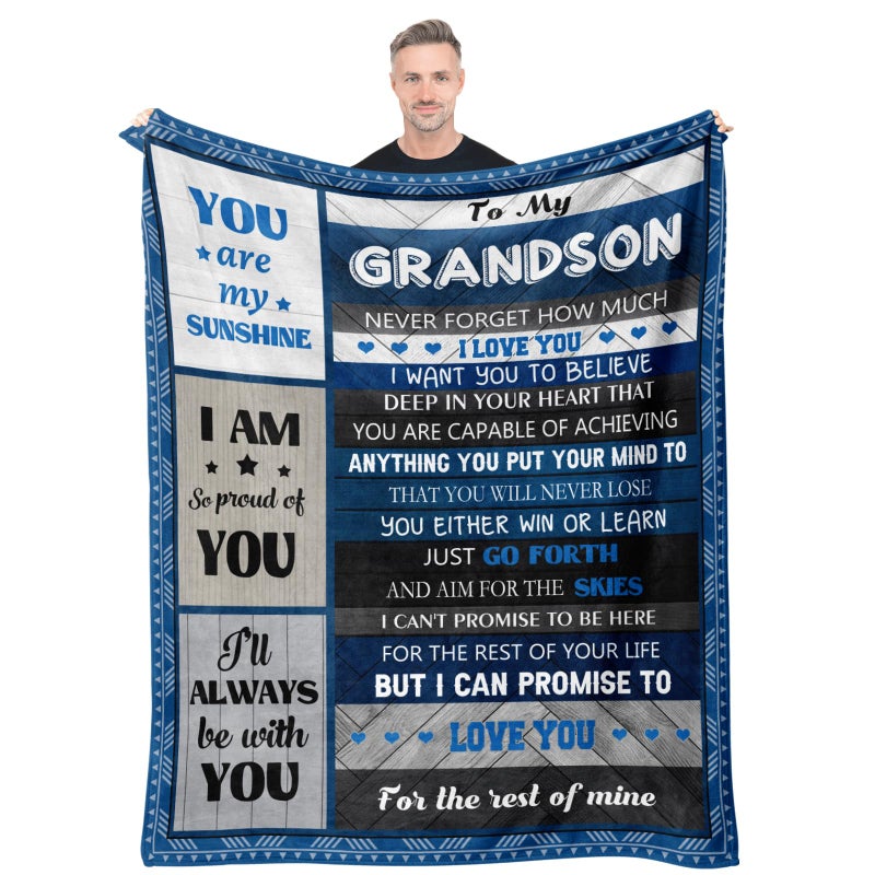 Quilazy Grandson Gifts from Grandma  Gifts for Grandson  Grandson Gifts Blanket  Best Boys Graduation Christmas Birthday Gift for Grown Grandson from Grandpa Nana  To My Grandson Throw Blanket 60""X 50""  - Image 1