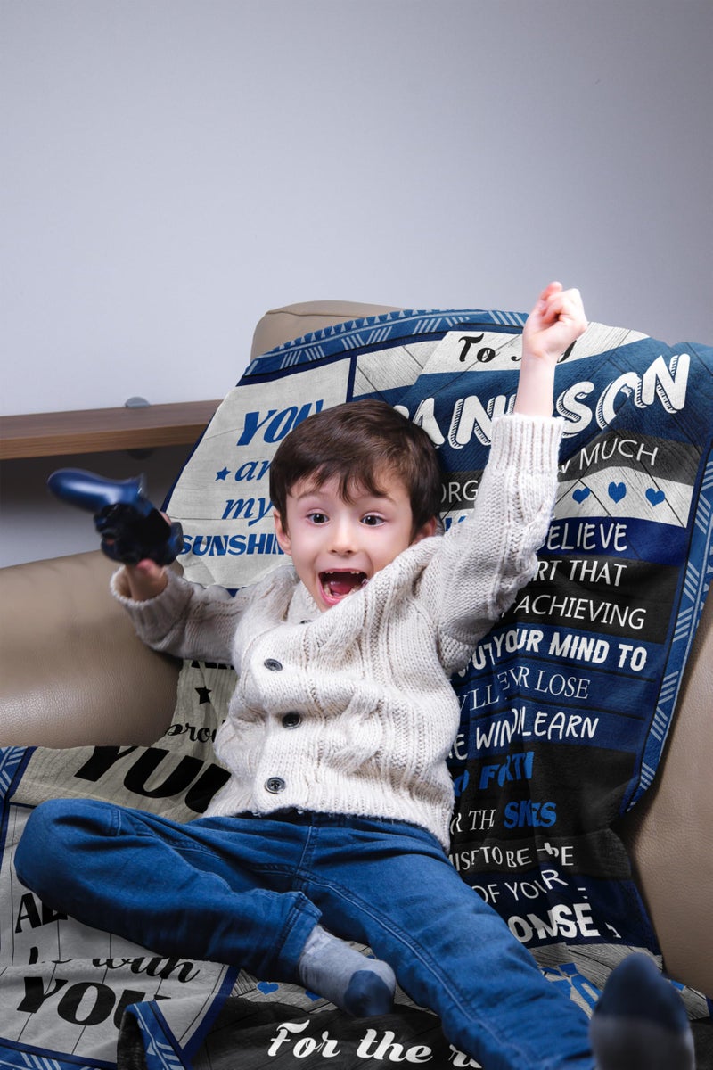 Quilazy Grandson Gifts from Grandma  Gifts for Grandson  Grandson Gifts Blanket  Best Boys Graduation Christmas Birthday Gift for Grown Grandson from Grandpa Nana  To My Grandson Throw Blanket 60""X 50""  - Image 3