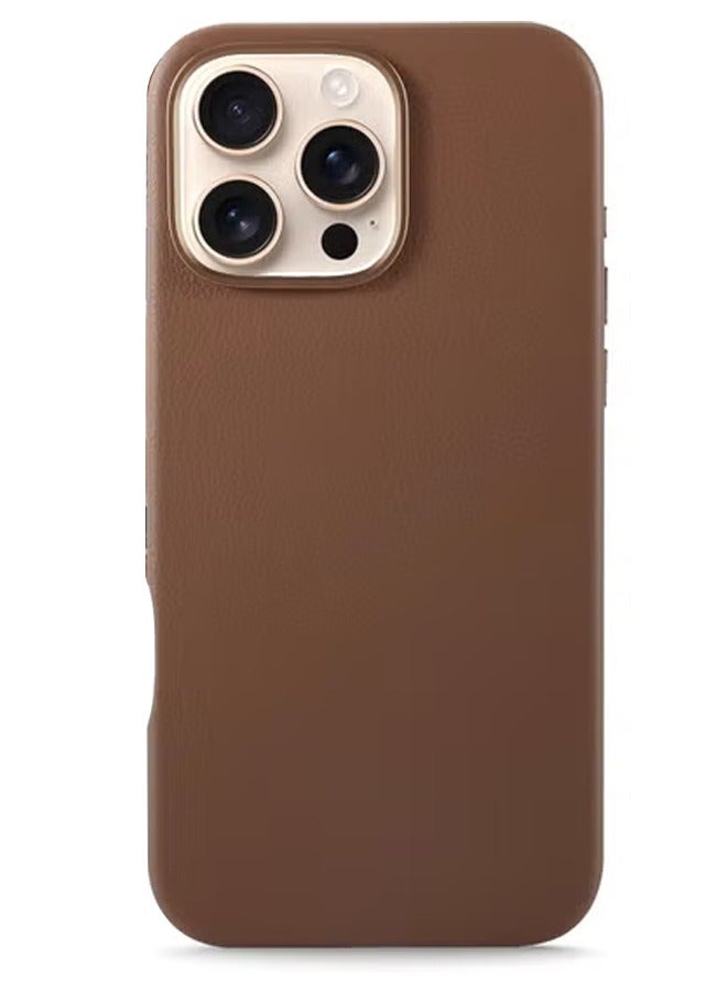Premium European Leather Case for iPhone 16 Pro Max – MagSafe Compatible, Smooth Touch & Soft Patina Over Time – Anti-Scratch, Drop Protection – Dark Saddle Brown - Image 3