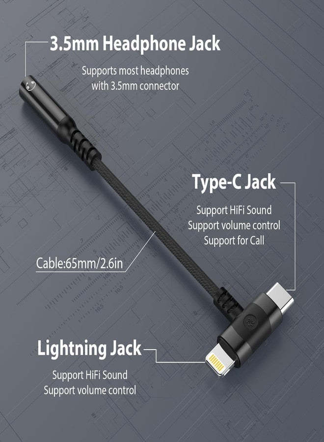 MTAKYI 2-in-1 USB-C & Lightning to 3.5mm Aux Audio Jack Adapter Headphone Splitter, iPhone/Type C to 3.5 mm Female Earphone Converter for iPhone 15/14/13/12/11/iPad Pro/Samsung/Pixel/LG【Apple MFi】-Black - Image 4
