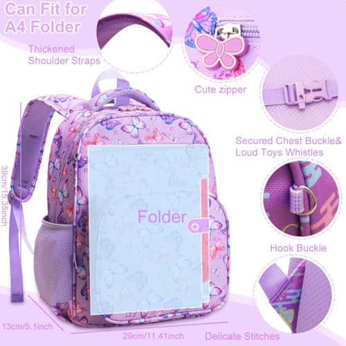 RHCPFOVR Kids Backpack for Girls - Girls Backpack 3-8 Ages Butterfly for Kids 15 Inch School Bookbag for Kindergarten Elementary School Bookbag for Girl 1st 2nd Grade - Image 5