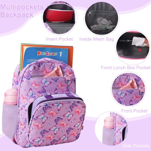 RHCPFOVR Kids Backpack for Girls - Girls Backpack 3-8 Ages Butterfly for Kids 15 Inch School Bookbag for Kindergarten Elementary School Bookbag for Girl 1st 2nd Grade - Image 3