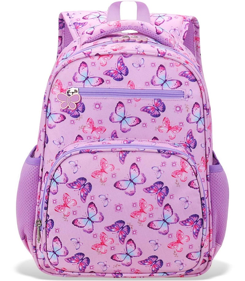 RHCPFOVR Kids Backpack for Girls - Girls Backpack 3-8 Ages Butterfly for Kids 15 Inch School Bookbag for Kindergarten Elementary School Bookbag for Girl 1st 2nd Grade - Image 1