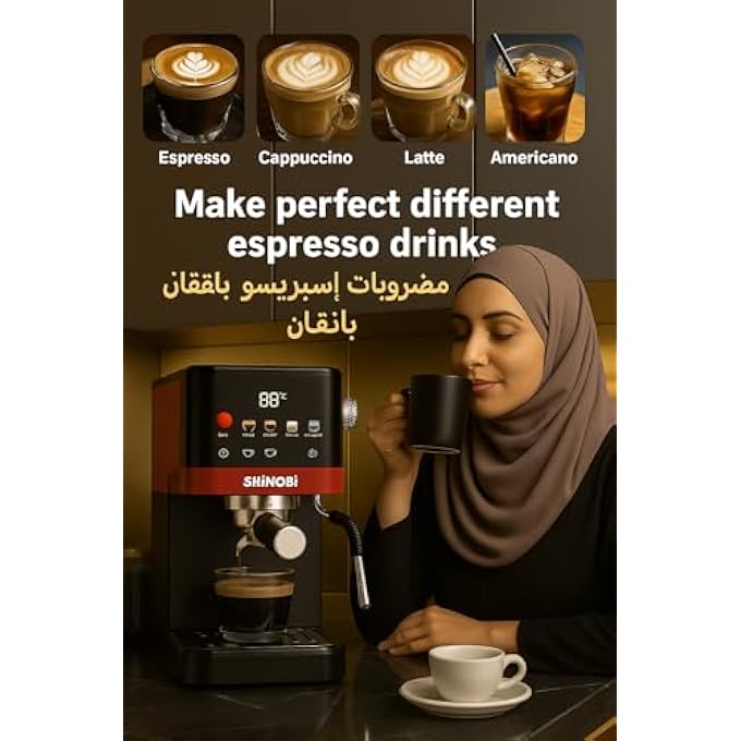 SHINOBI Espresso Coffee Machine With Best Italian Pump20 Bar Touch Screen Big 15L Water Tank Milk Frother Thermoblock Fast Heating1350W Professional Cappuccino  Latte Maker - Image 3