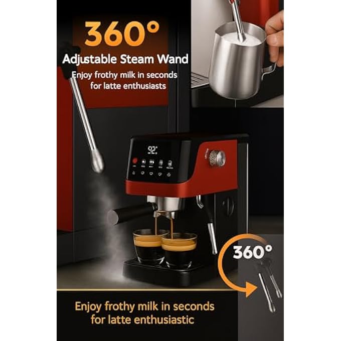 SHINOBI Espresso Coffee Machine With Best Italian Pump20 Bar Touch Screen Big 15L Water Tank Milk Frother Thermoblock Fast Heating1350W Professional Cappuccino  Latte Maker - Image 4