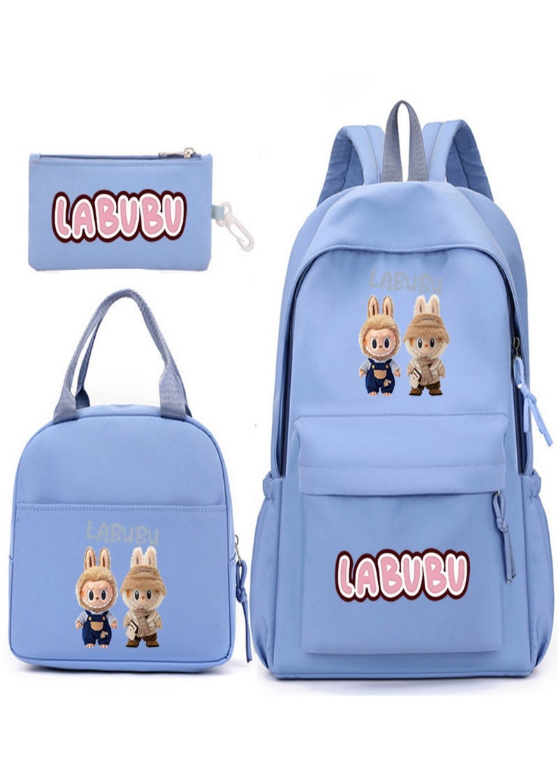 Labubu Children Backpack Schoolbag Teen Student School Book bag with Lunch Box Pen Case 3 in 1 for Kids