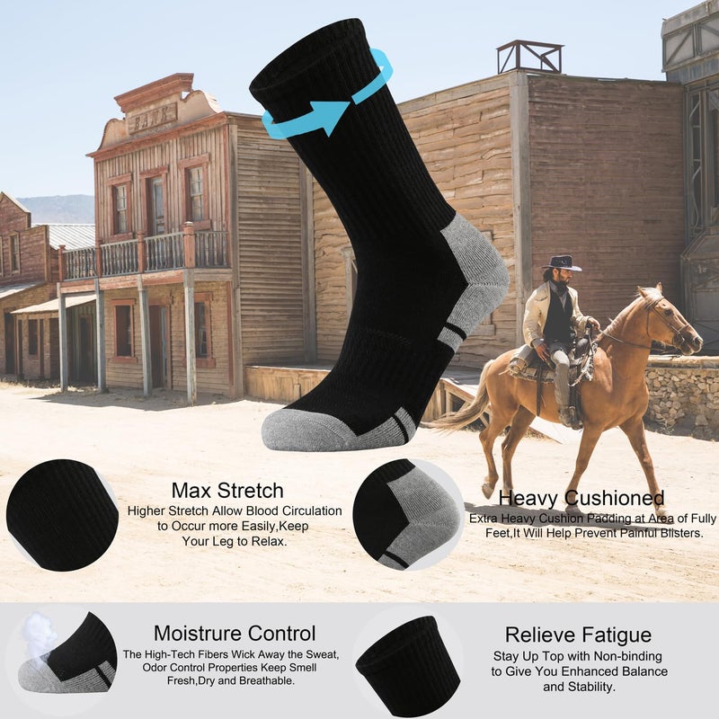 Ortis Men's Cotton Cushion Crew Socks Moisture Wicking Breathable Thick Warm Thermal for Athletic Heavy Duty Work Boot(BlackGrey L 3P) - Image 2