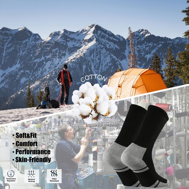 Ortis Men's Cotton Cushion Crew Socks Moisture Wicking Breathable Thick Warm Thermal for Athletic Heavy Duty Work Boot(BlackGrey L 3P) - Image 4