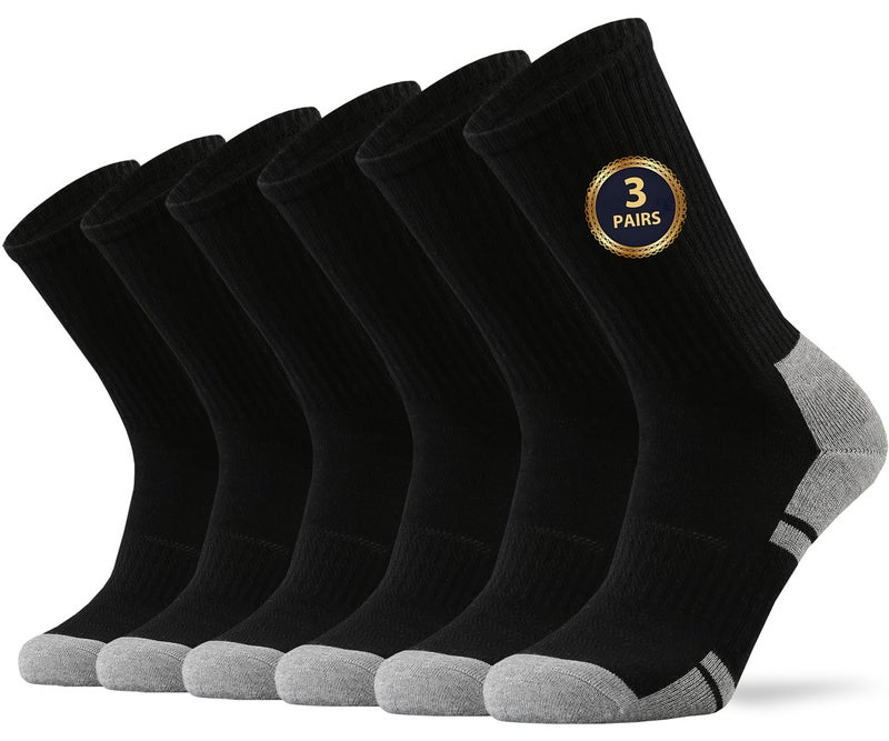 Ortis Men's Cotton Cushion Crew Socks Moisture Wicking Breathable Thick Warm Thermal for Athletic Heavy Duty Work Boot(BlackGrey L 3P) - Image 1