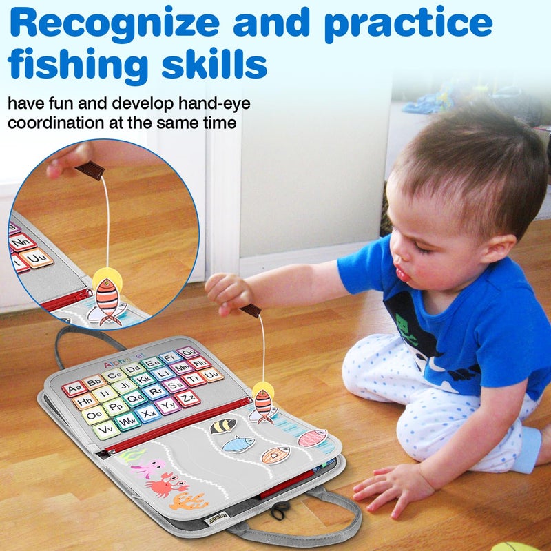 JHkim Busy Board Montessori Toys for 1 2 3 4 Year Old Boy & Girl Birthday Gifts, Autism Sensory Travel Toy for Toddlers 1-3, Educational Activity Sensory Busy Book for Learning Fine Motor Skills, Gray - Image 5