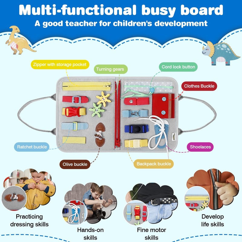 JHkim Busy Board Montessori Toys for 1 2 3 4 Year Old Boy & Girl Birthday Gifts, Autism Sensory Travel Toy for Toddlers 1-3, Educational Activity Sensory Busy Book for Learning Fine Motor Skills, Gray - Image 2