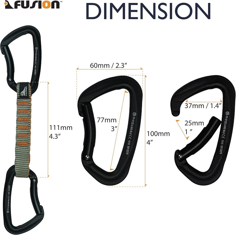 FUSION Climb 6-Pack 11cm Quickdraw Set with Techno Zoom Green Bent Gate Carabiner/Techno Zoom Apple Green Bent Gate Carabiner, Universal - Image 2