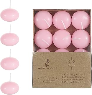 MEGA CANDLES Mega Candles 12 pcs Unscented Pink Floating Disc Candle, Hand Poured Paraffin Wax Candles 1.5 Inch - Image 1