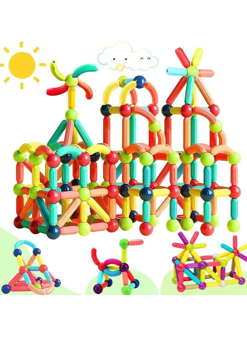 TEGRILO 84 PCS Magnetic Building Blocks Toy, Stacking Magnetic Stick Rods and Ball Toys, Educational Construction Puzzle for Kids  - Image 1