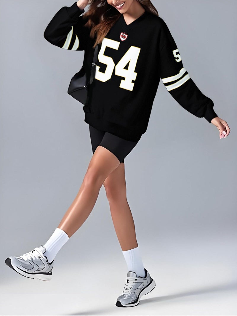 MYHALF Jersey Shirts for Women Cute Number Graphic Sweatshirts V Neck Tshirt Casual Y2k Streetwear Long Sleeve Tops - Image 2