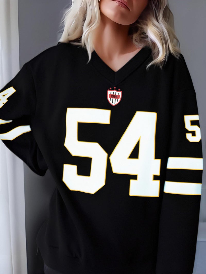 MYHALF Jersey Shirts for Women Cute Number Graphic Sweatshirts V Neck Tshirt Casual Y2k Streetwear Long Sleeve Tops - Image 4