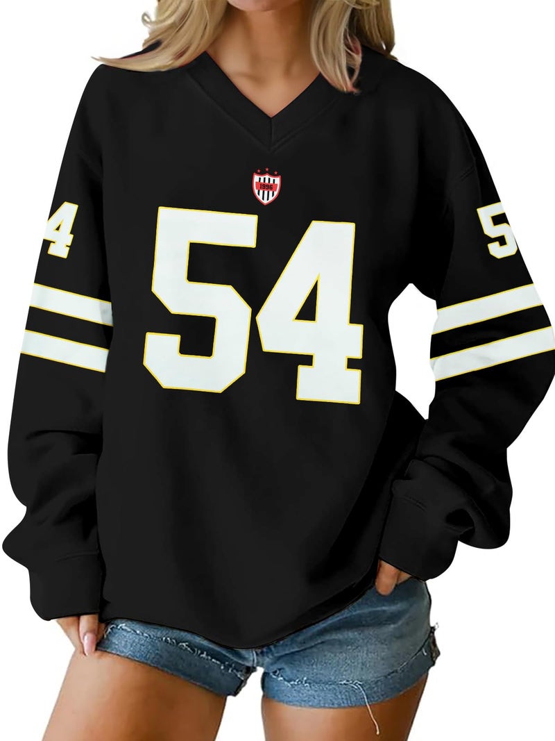 MYHALF Jersey Shirts for Women Cute Number Graphic Sweatshirts V Neck Tshirt Casual Y2k Streetwear Long Sleeve Tops - Image 1