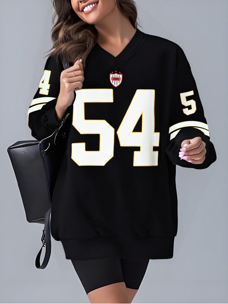 MYHALF Jersey Shirts for Women Cute Number Graphic Sweatshirts V Neck Tshirt Casual Y2k Streetwear Long Sleeve Tops - Image 3