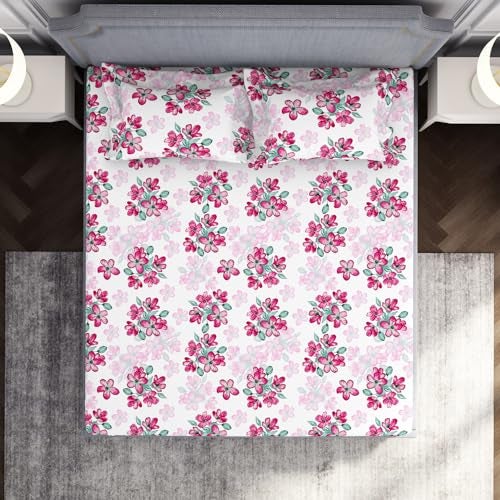 Welspun Microfiber Double Bedsheet (220 Cm X 240 Cm / 43 Cm X 68 Cm) | 105 Tc Sateen Floral Bedsheet & Pillow Covers Set (Lucent White)- Adore - Image 3