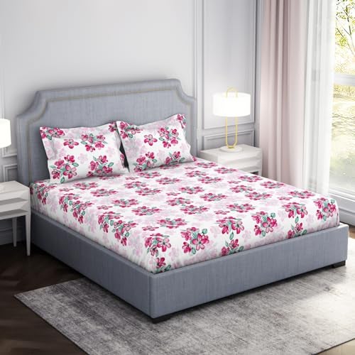 Welspun Microfiber Double Bedsheet (220 Cm X 240 Cm / 43 Cm X 68 Cm) | 105 Tc Sateen Floral Bedsheet & Pillow Covers Set (Lucent White)- Adore - Image 2
