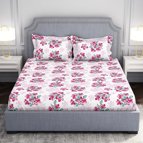 Welspun Microfiber Double Bedsheet (220 Cm X 240 Cm / 43 Cm X 68 Cm) | 105 Tc Sateen Floral Bedsheet & Pillow Covers Set (Lucent White)- Adore - Image 1