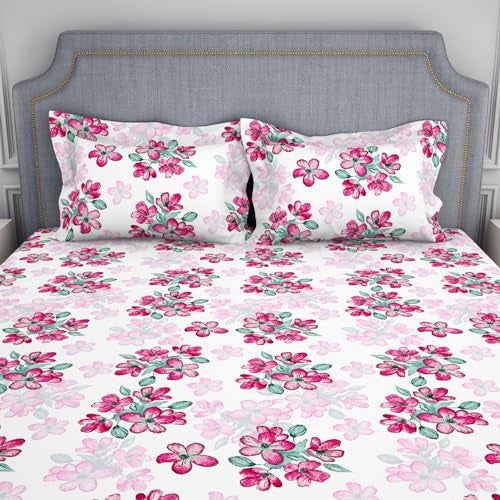 Welspun Microfiber Double Bedsheet (220 Cm X 240 Cm / 43 Cm X 68 Cm) | 105 Tc Sateen Floral Bedsheet & Pillow Covers Set (Lucent White)- Adore - Image 4