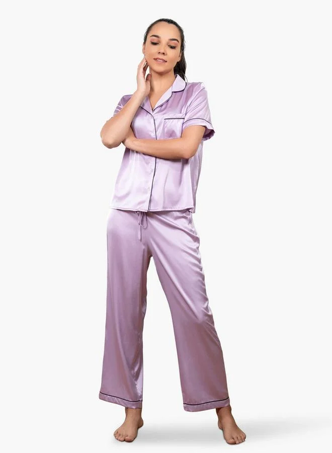 Aadaraya Aadaraya Collared Shirt and Pyjama Set