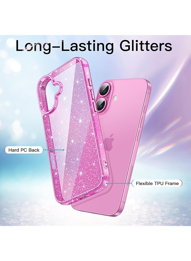 جي تيك جراب لامع لهاتف آيفون 16 مقاس 6.1 بوصة، غطاء هاتف مضاد للصدمات لامع لامع للنساء والفتيات باللون الوردي - Image 3